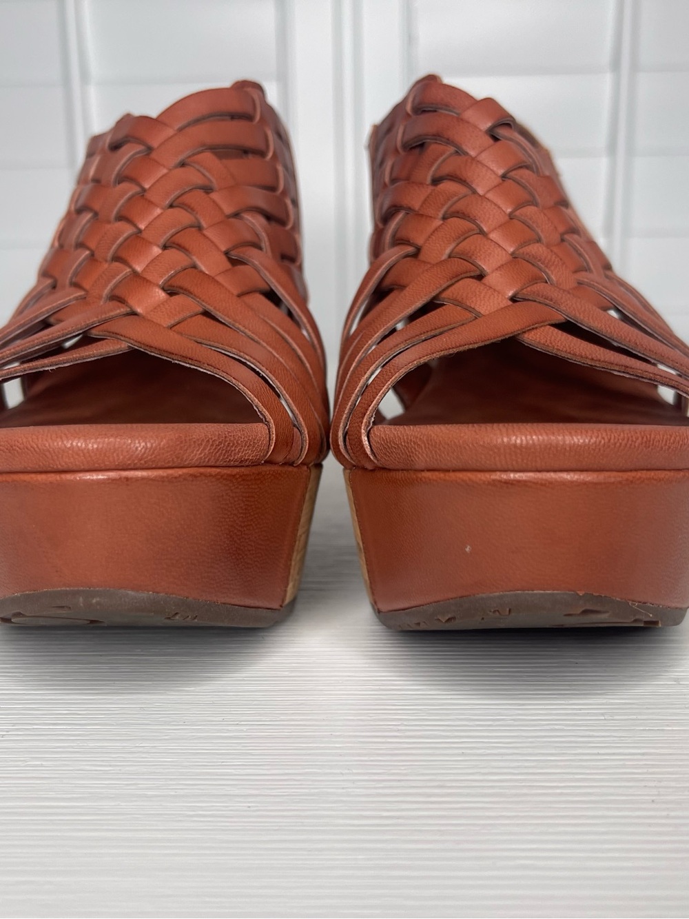 Chocolat Blu Woven Leather Cork Wedge Sandals - Cognac - Picture 3 of 8